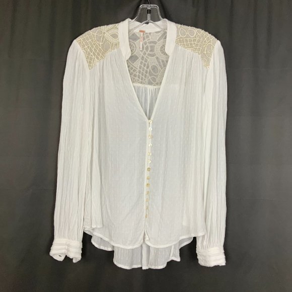 Free People Boho Canyon Rose White Long Sleeve Blouse Top Sz S - Picture 5 of 16